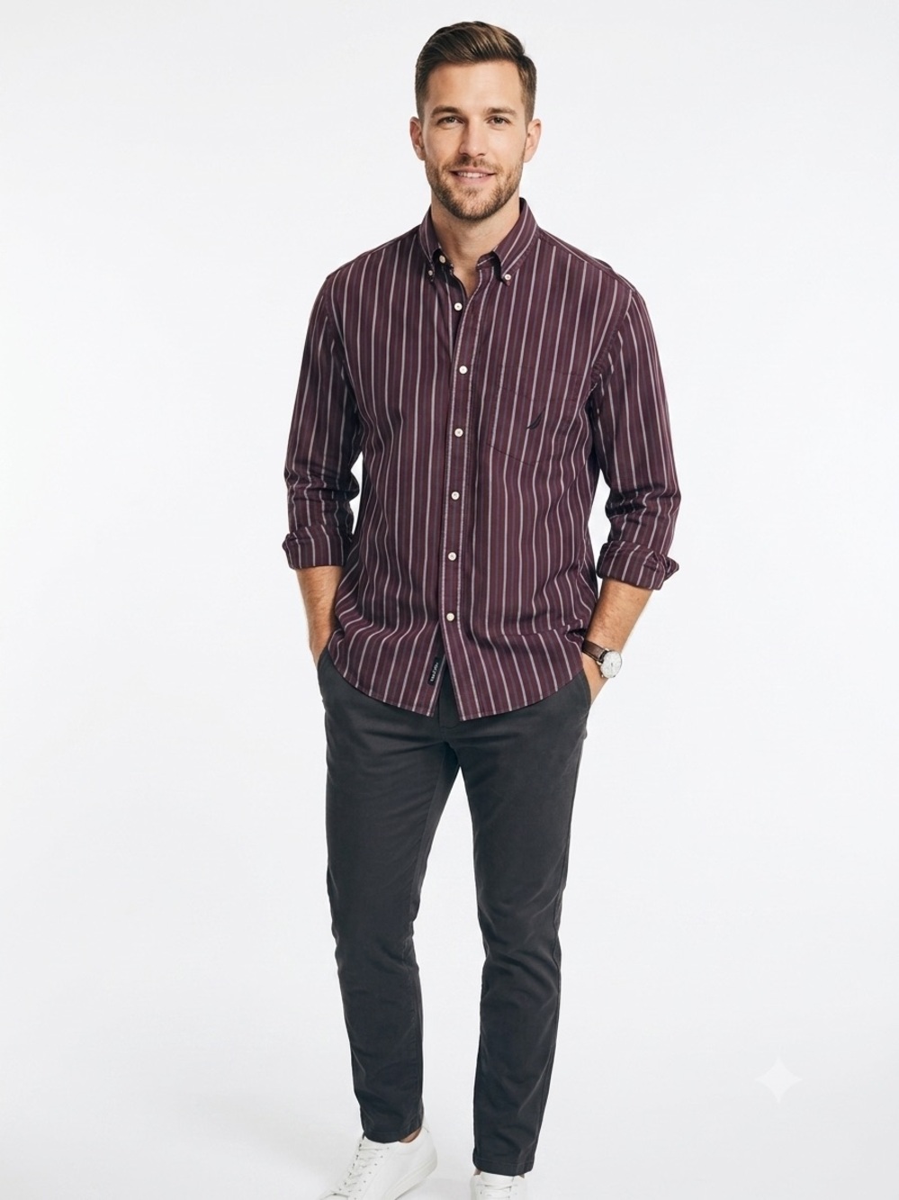 Men's Nautica Long-Sleeve Striped Button-Down Shirt